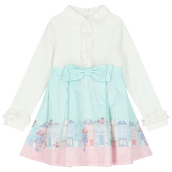 Girls White & Blue Mouse Dress